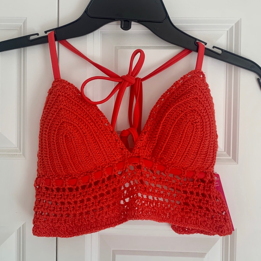 Boho Red Crochet Bikini Top